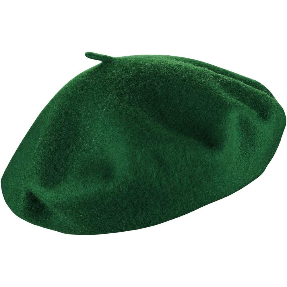 Elegant Hunter Green Wool Beret for Women and Teens - Classic French Style
